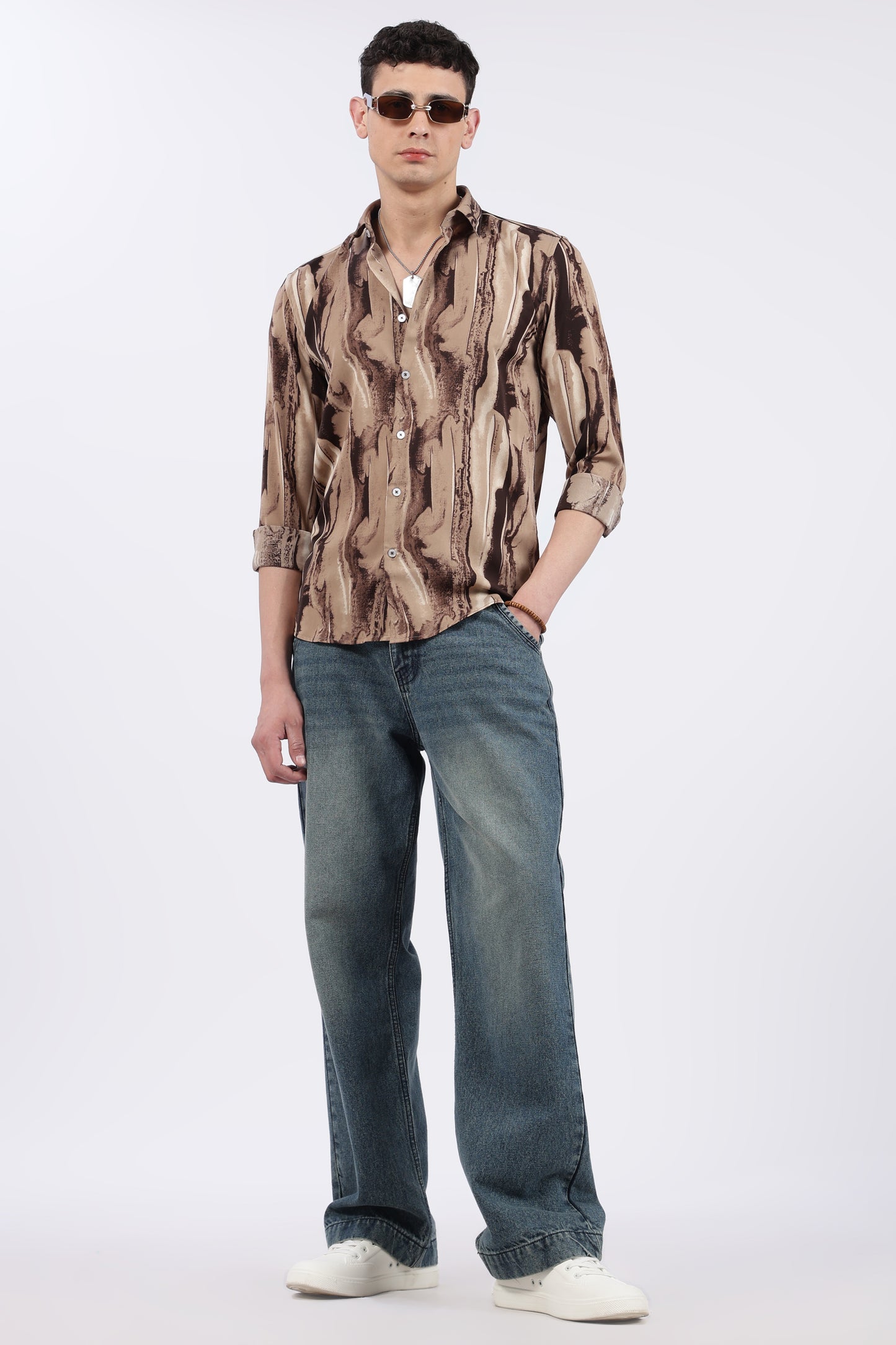 Mocha Fluid Brush Print Shirt