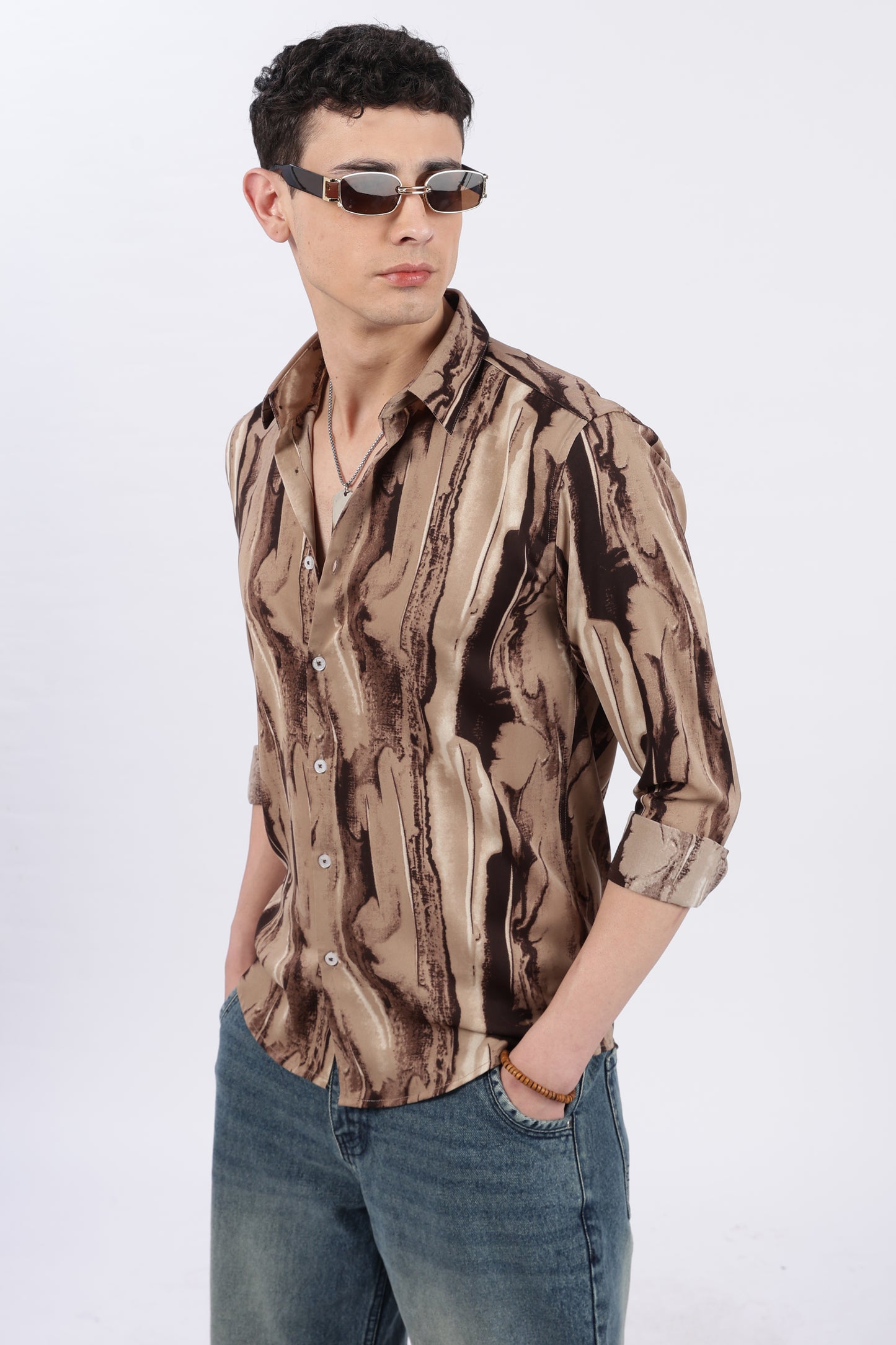 Mocha Fluid Brush Print Shirt