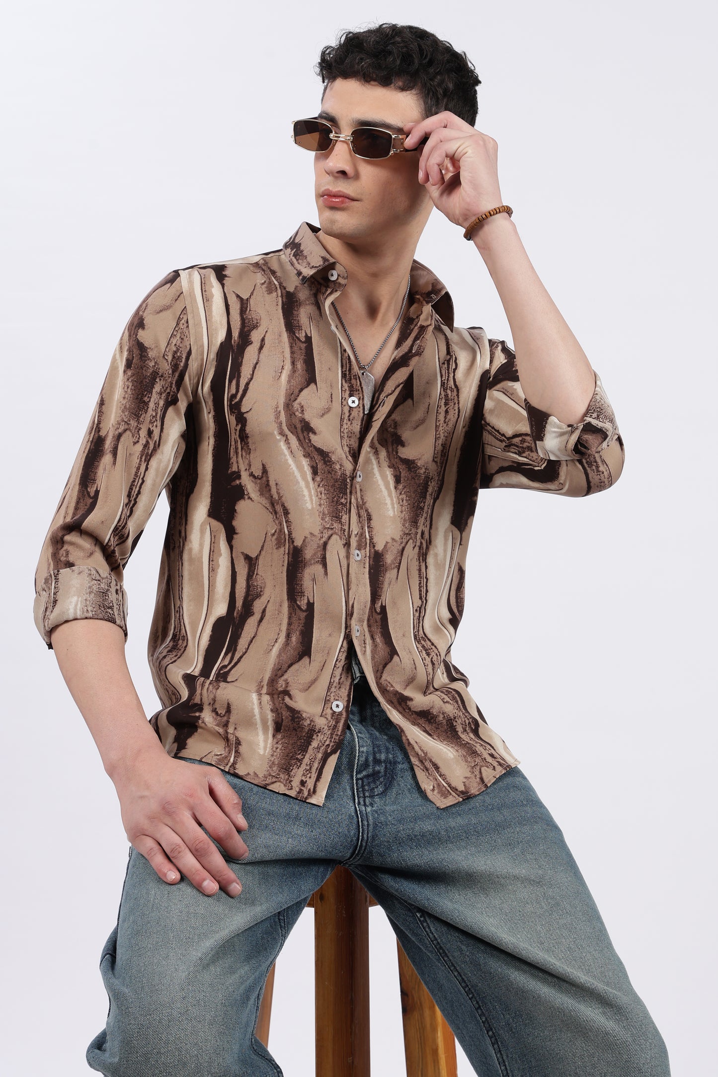 Mocha Fluid Brush Print Shirt
