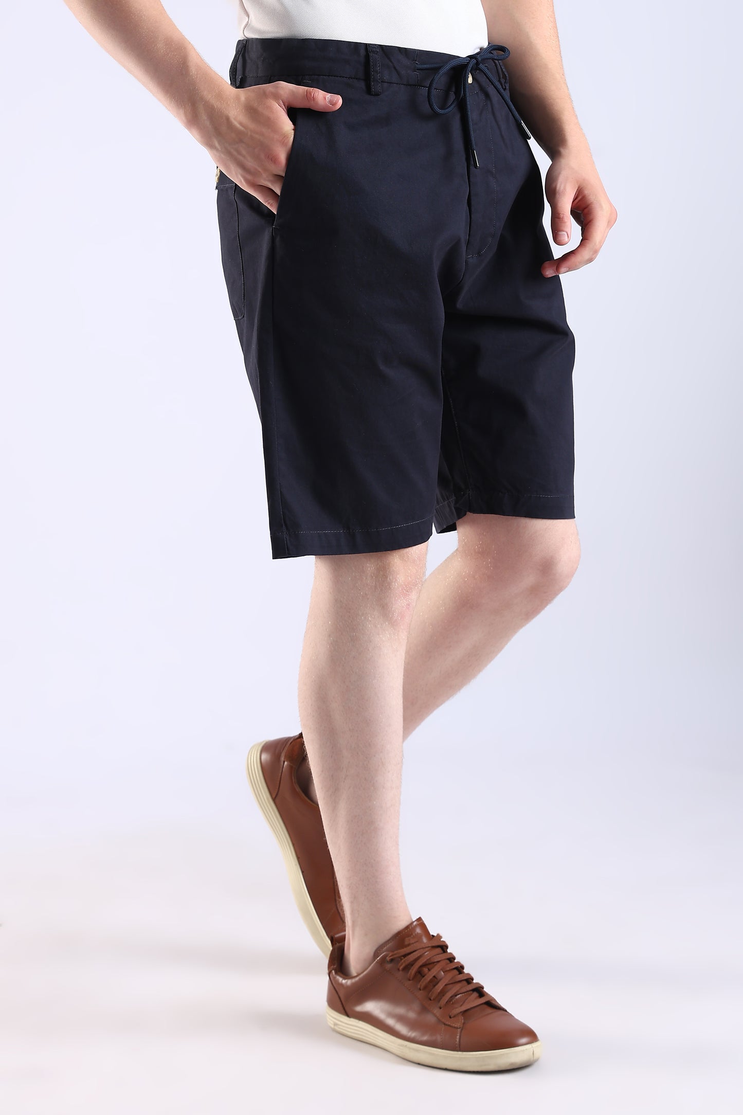 Slim Fit Navy Blue Rfd Cotton Shorts