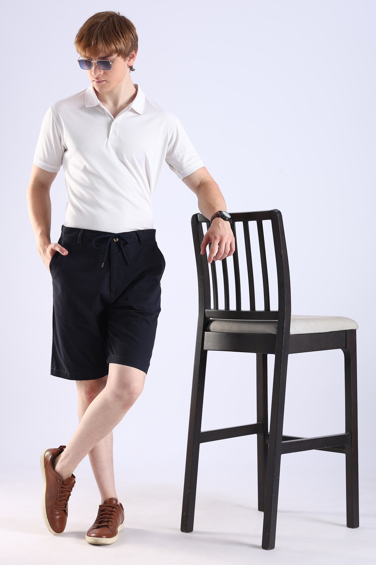 Slim Fit Navy Blue Rfd Cotton Shorts