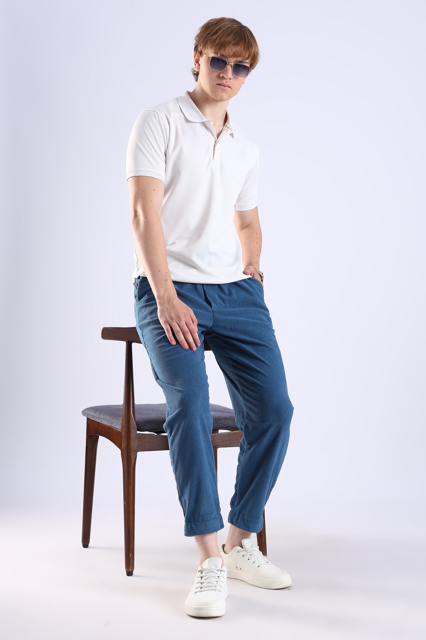 Regular Fit Corduroy Blue Trouser