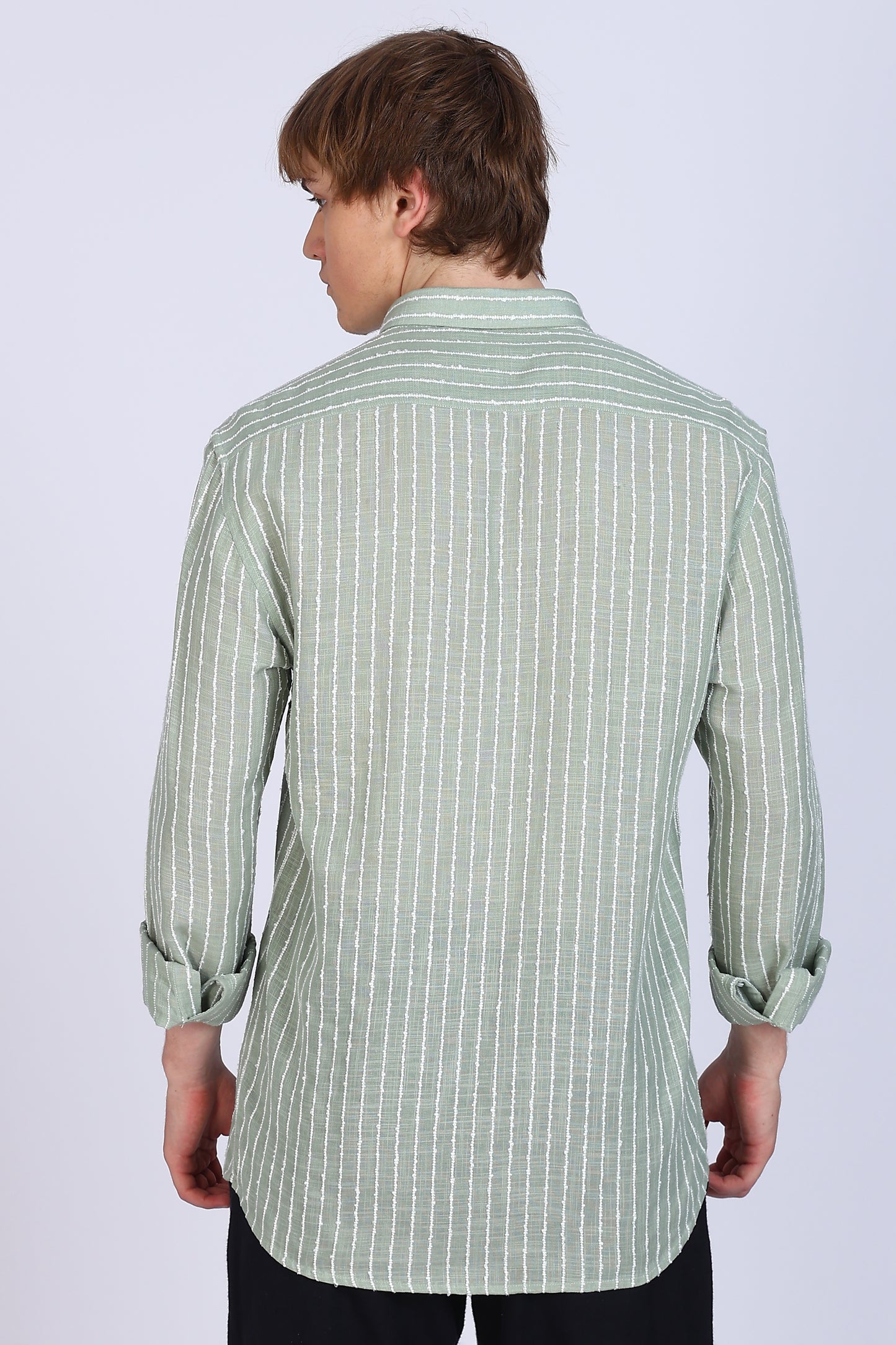 Regular Fit Stripe Pastel Green Shirt