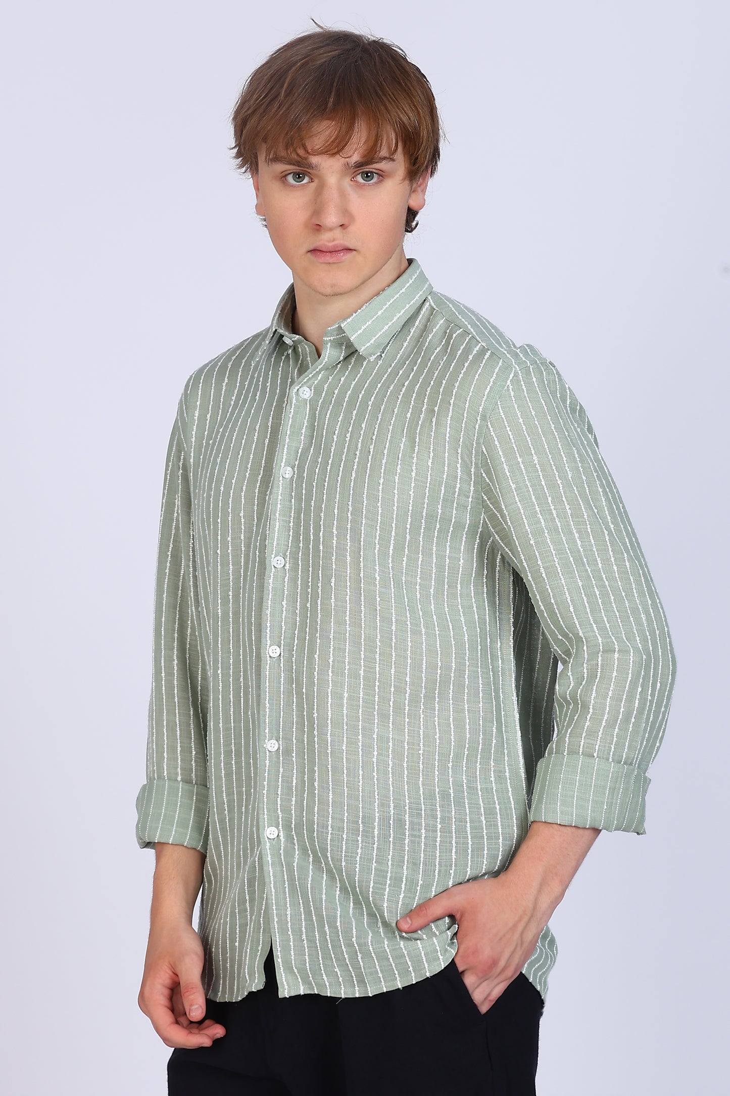 Regular Fit Stripe Pastel Green Shirt