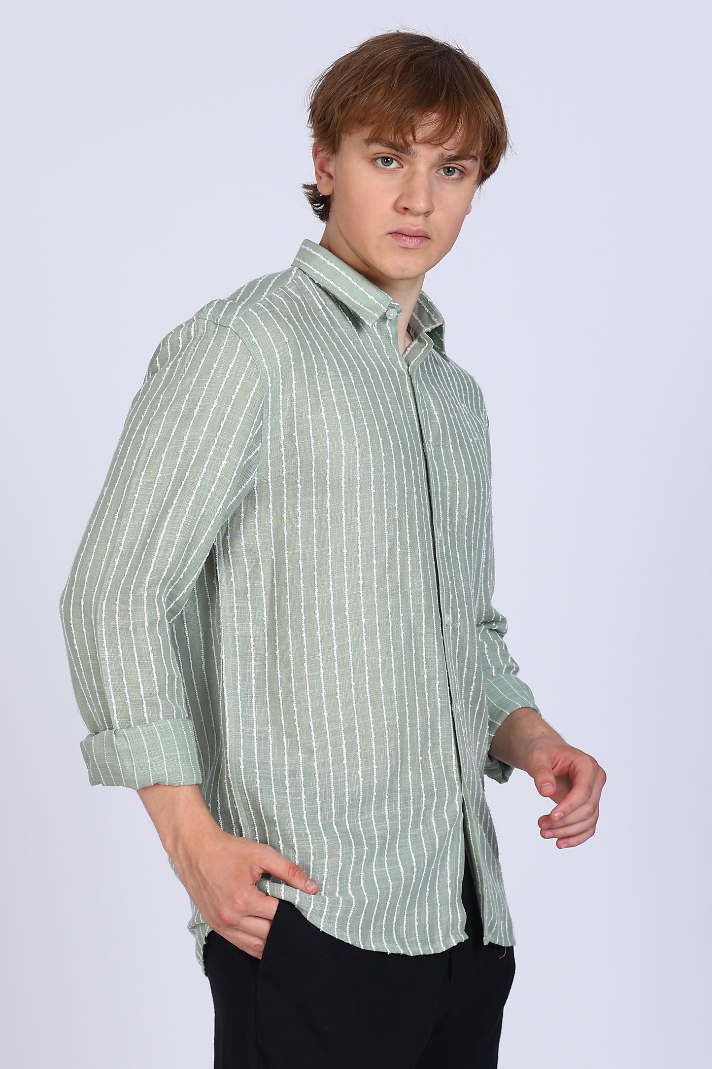 Regular Fit Stripe Pastel Green Shirt