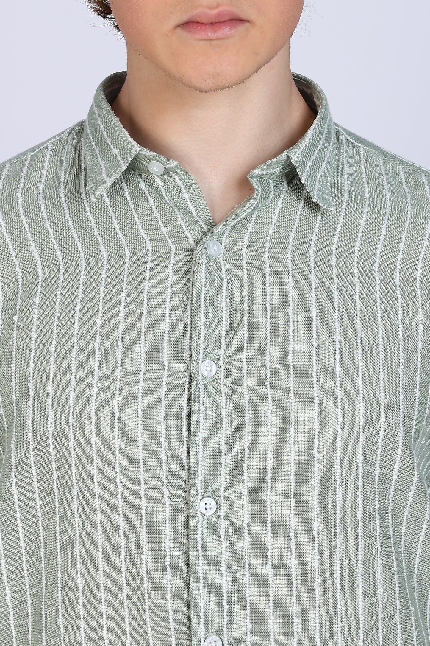 Regular Fit Stripe Pastel Green Shirt