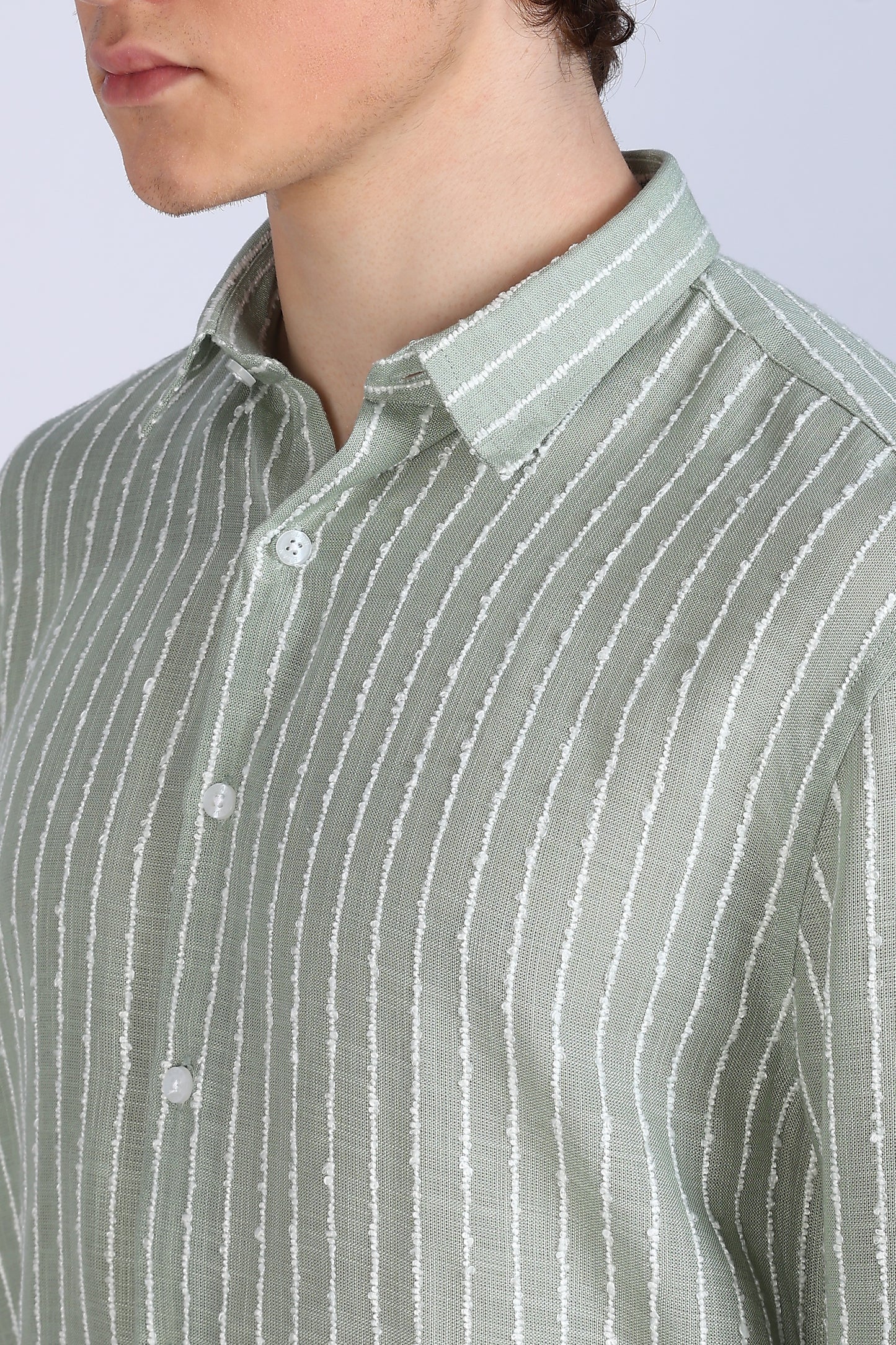 Regular Fit Stripe Pastel Green Shirt