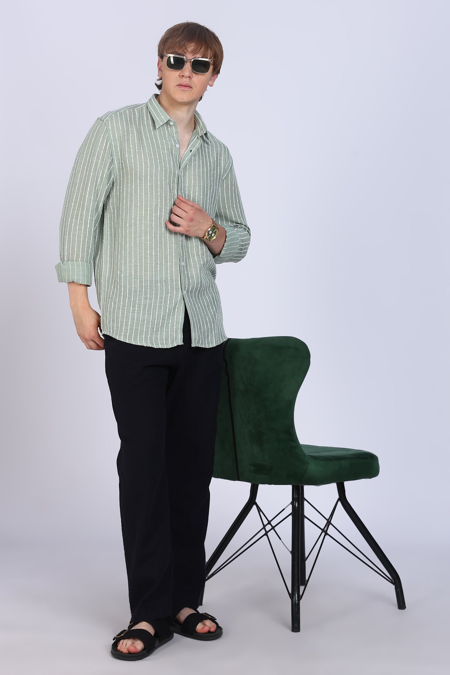 Regular Fit Stripe Pastel Green Shirt