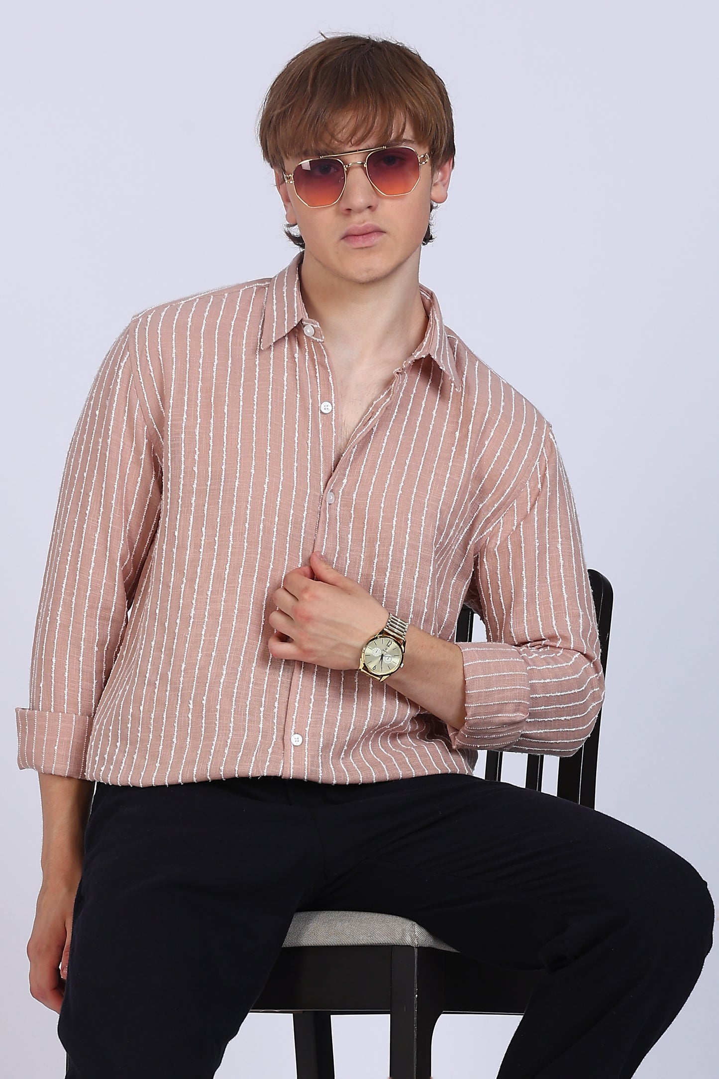 Regular Fit Stripe Peach Shirt