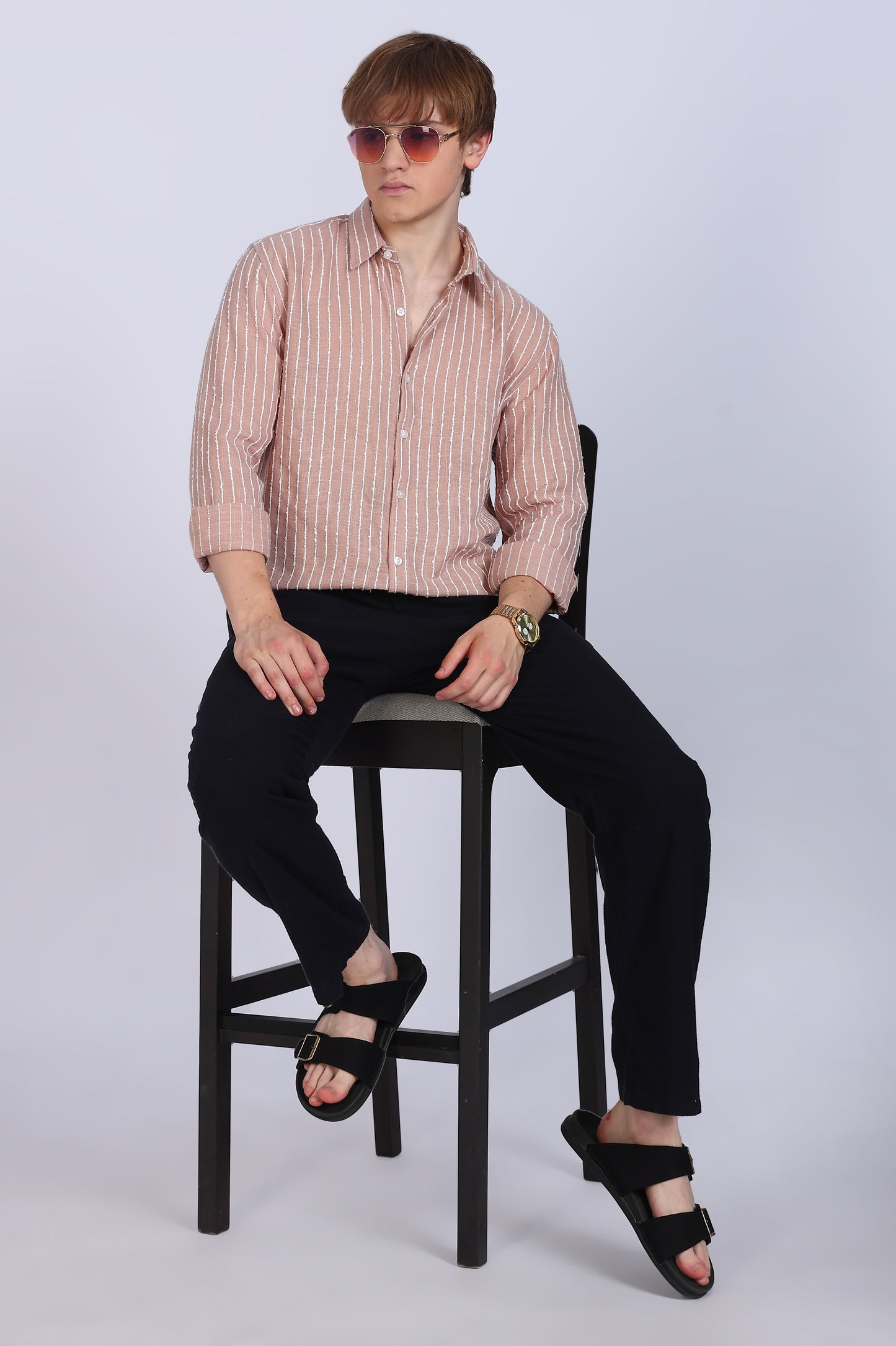 Regular Fit Stripe Peach Shirt