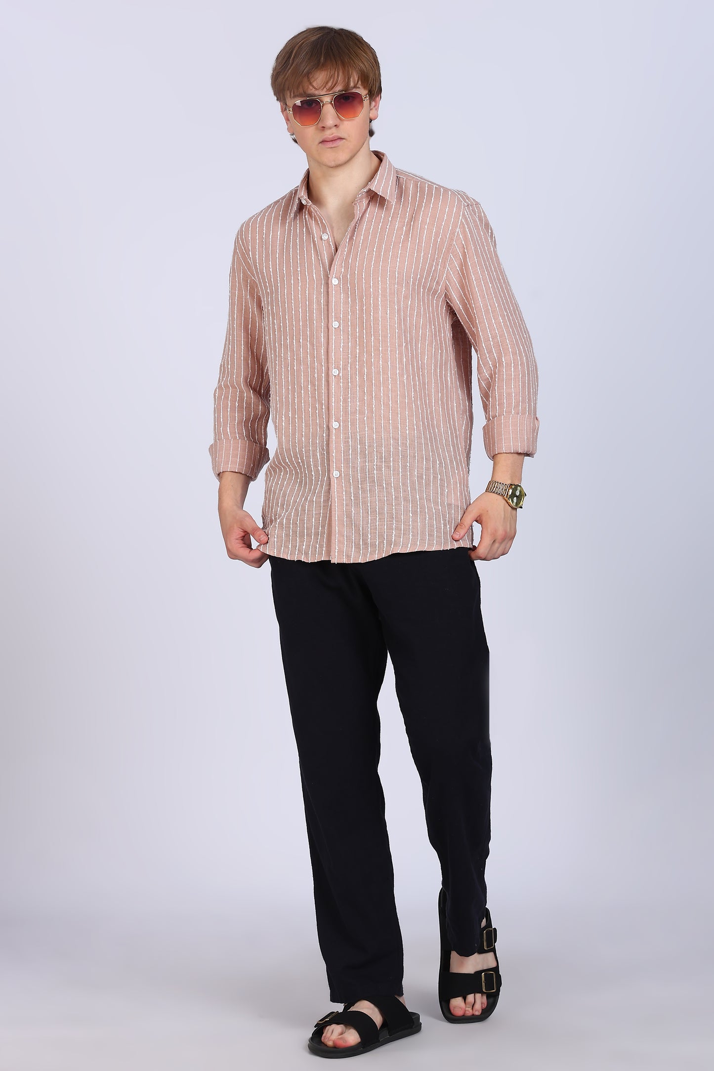Regular Fit Stripe Peach Shirt