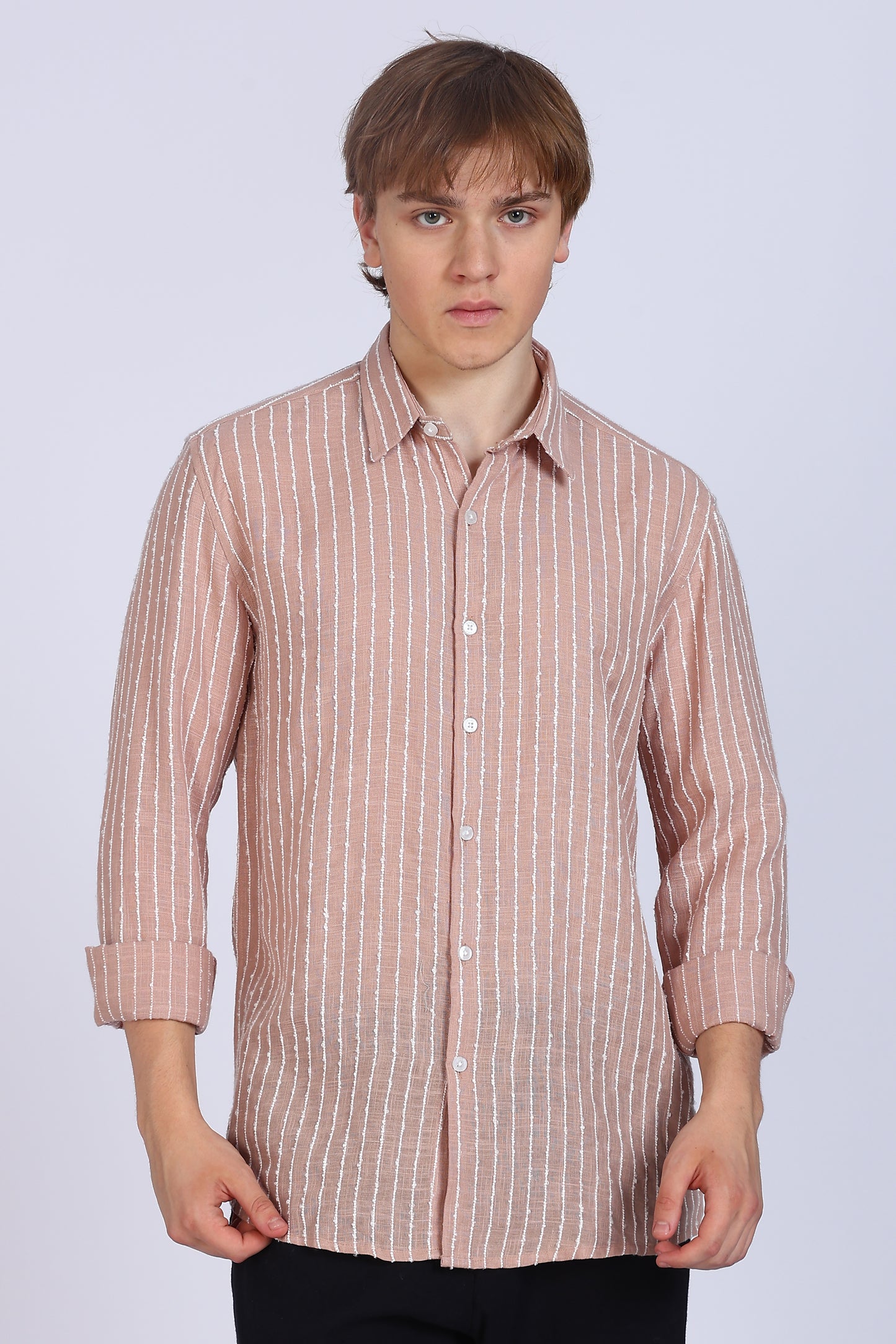Regular Fit Stripe Peach Shirt