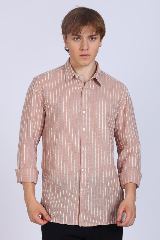 Regular Fit Stripe Peach Shirt