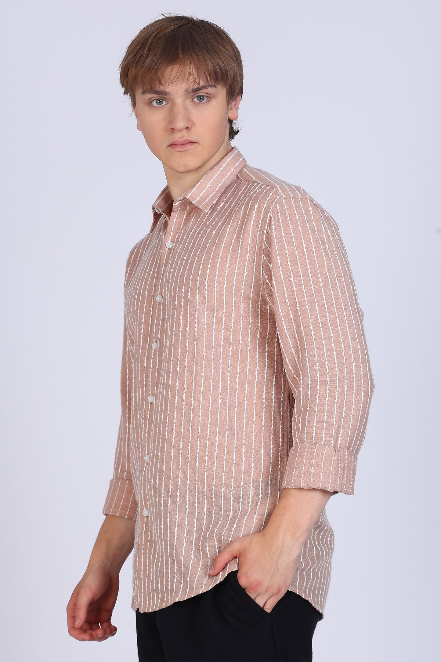 Regular Fit Stripe Peach Shirt