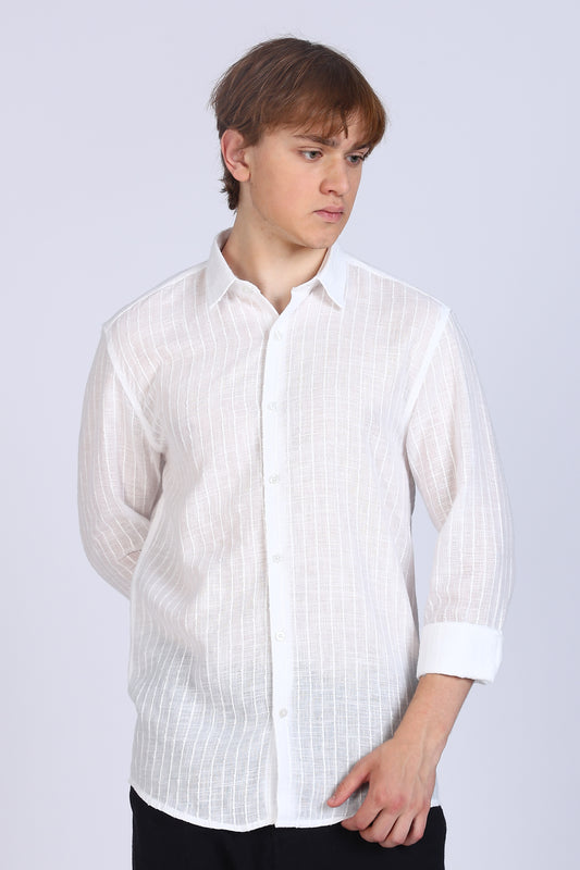 Regular Fit Emboidary Designer White Shirt