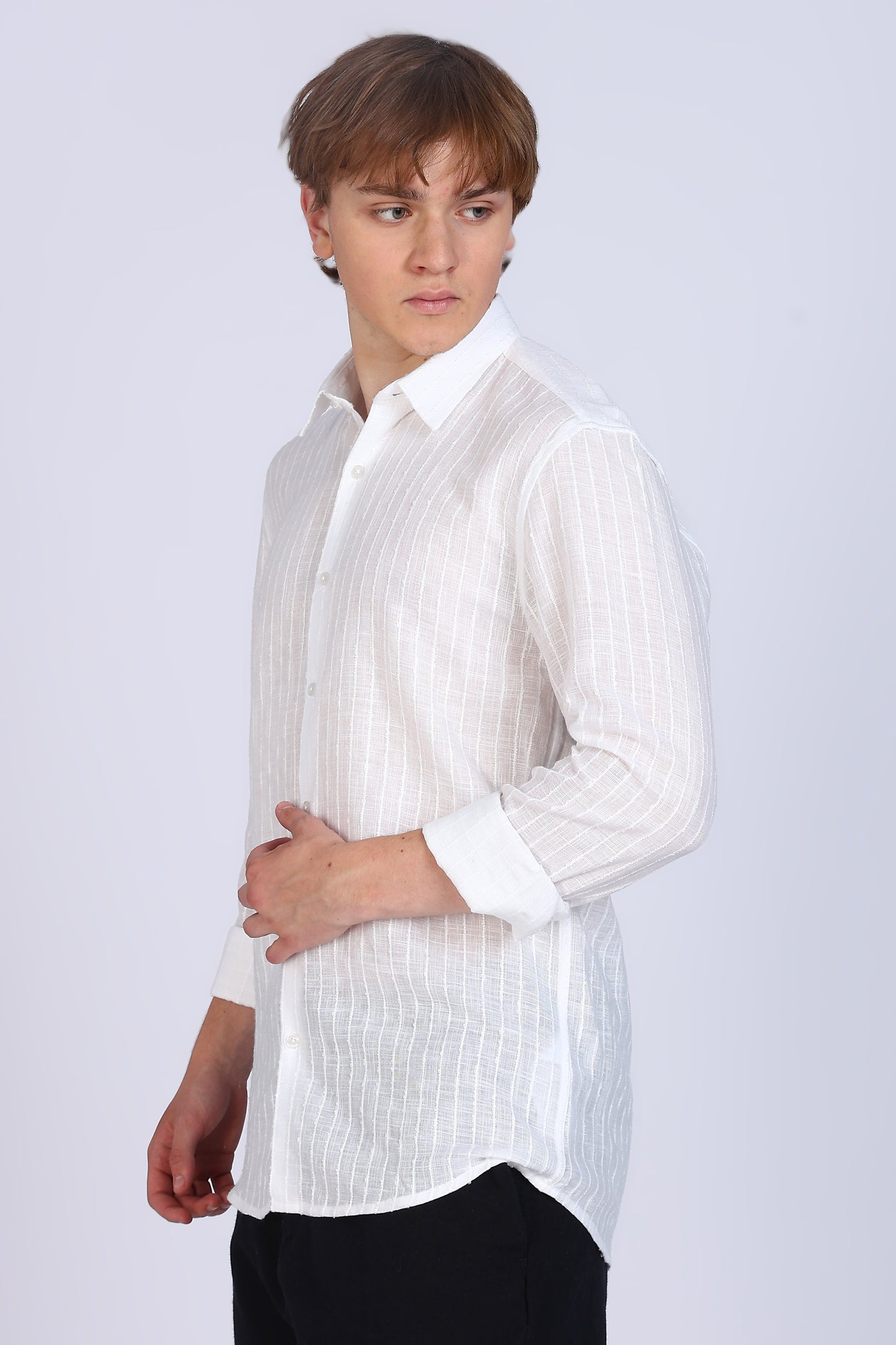 Regular Fit Emboidary Designer White Shirt