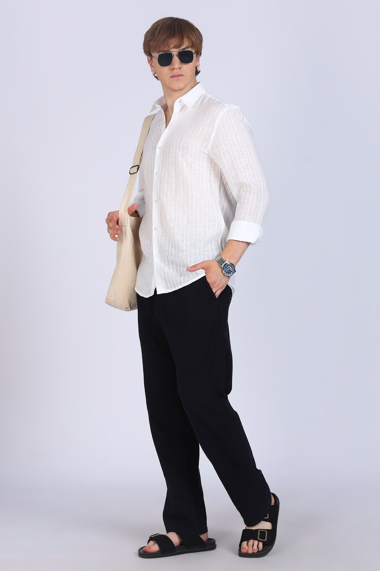 Regular Fit Emboidary Designer White Shirt