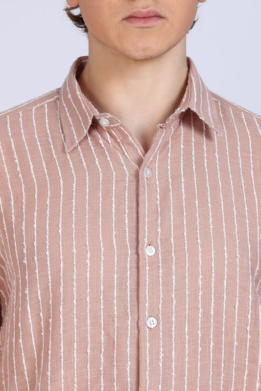 Regular Fit Striped Designer Peach Shirt