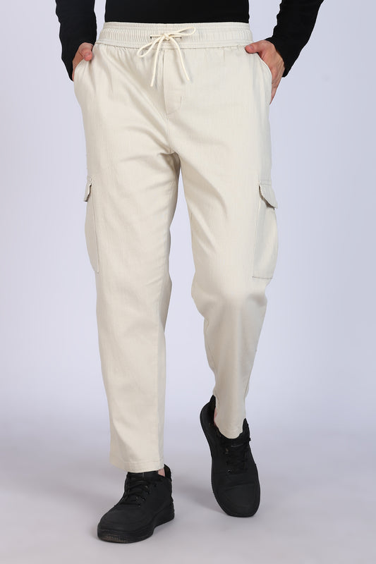 Slim Fit Six Pocket Beige Cargos