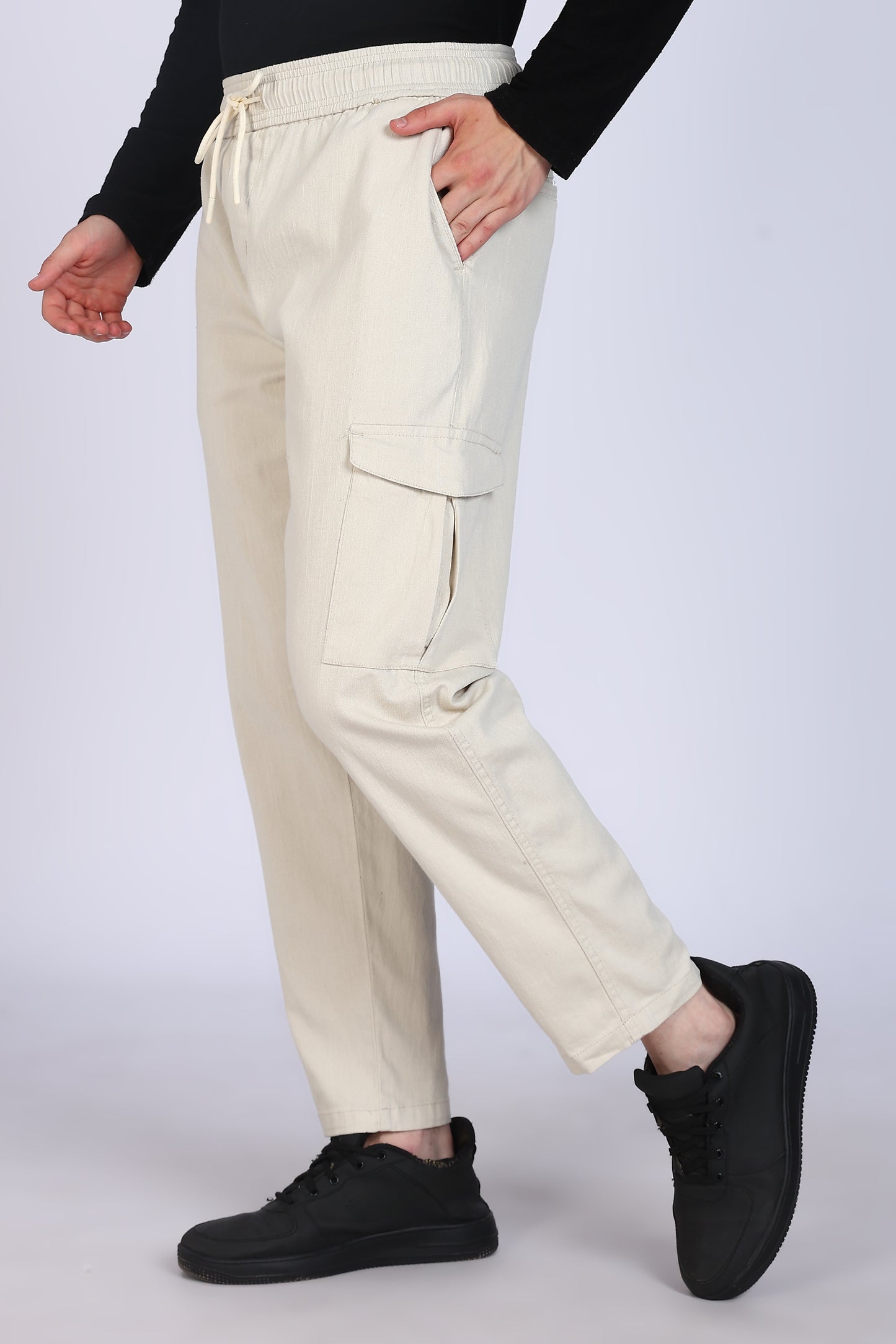 Slim Fit Six Pocket Beige Cargos