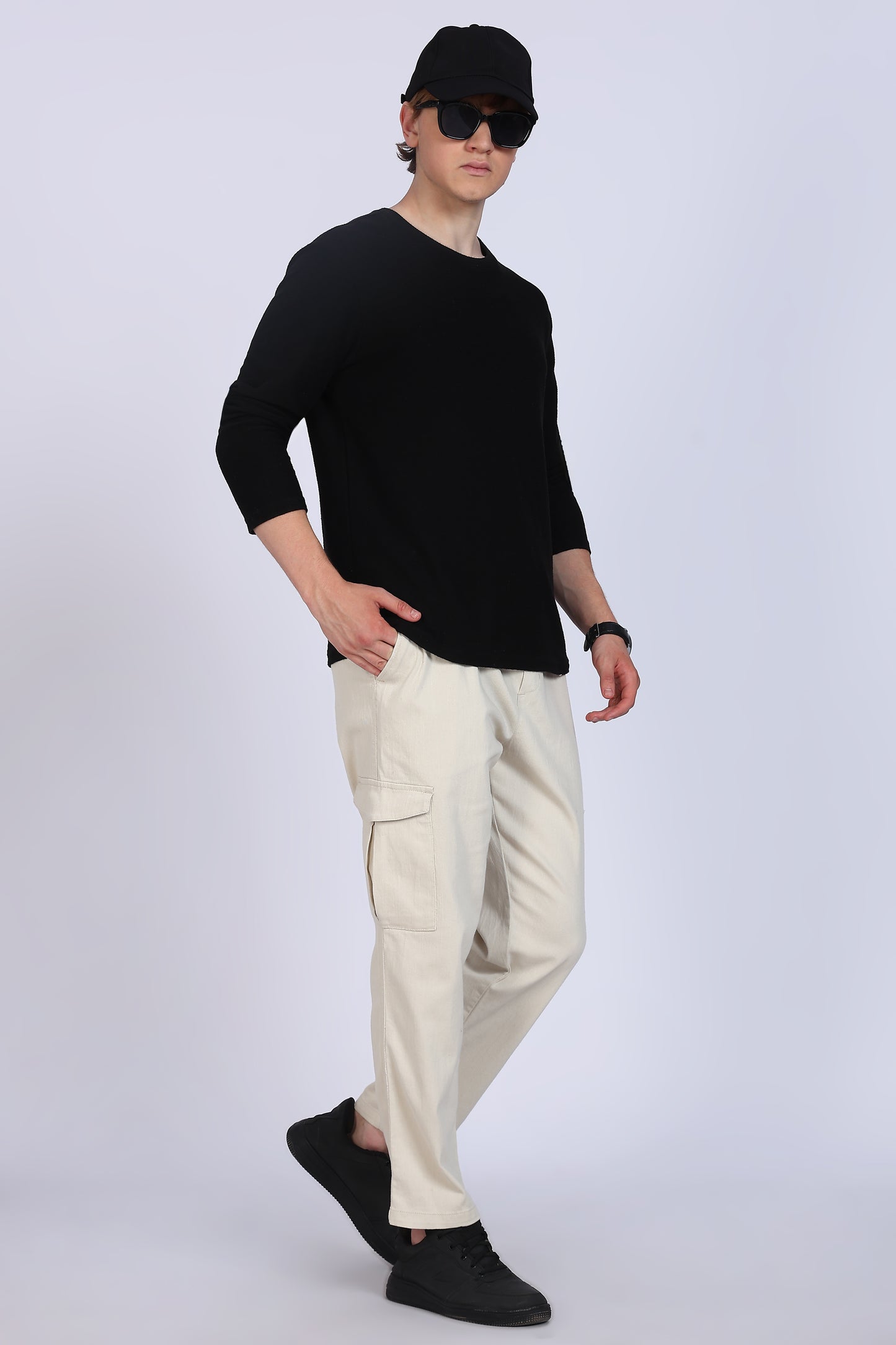 Slim Fit Six Pocket Beige Cargos