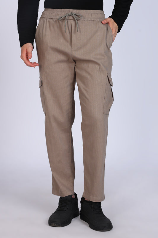 Slim Fit Six Pocket Beige Cargos