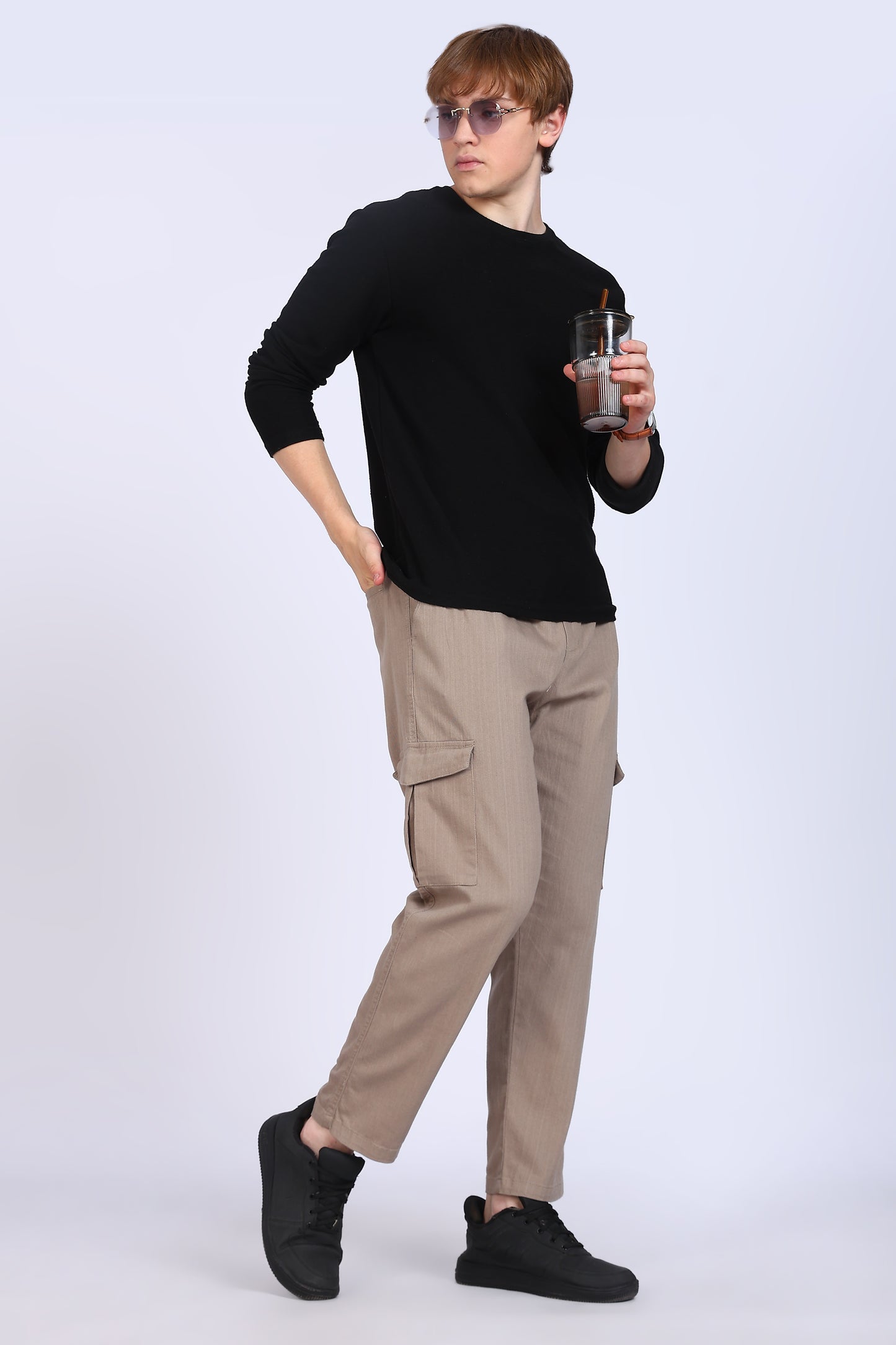 Slim Fit Six Pocket Beige Cargos