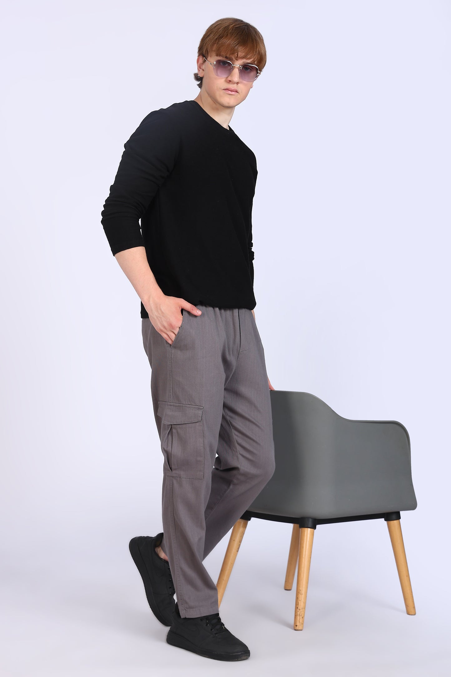 Slim Fit Six Pocket Grey Cargos