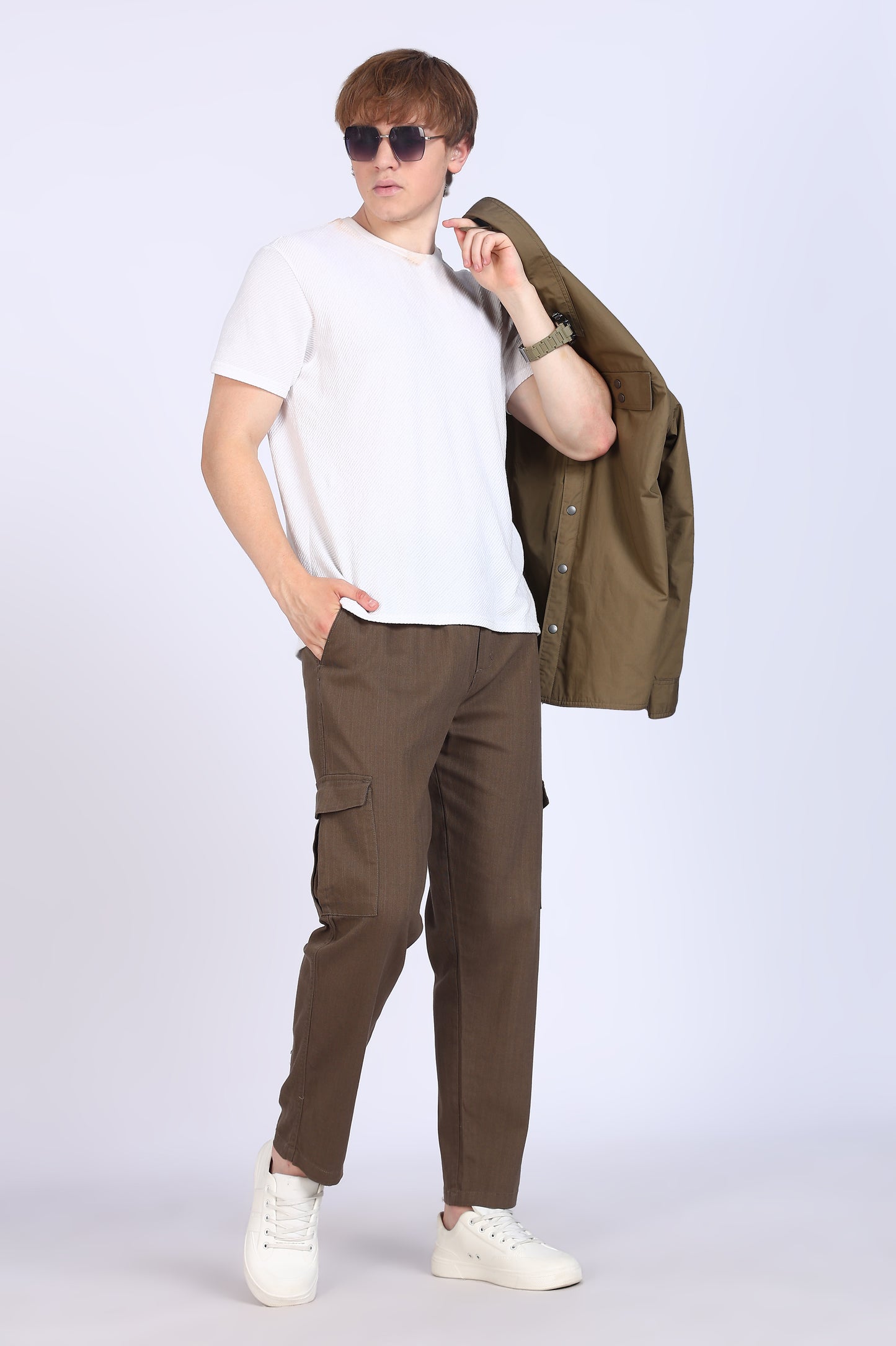 Slim Fit Six Pocket Brown Cargos