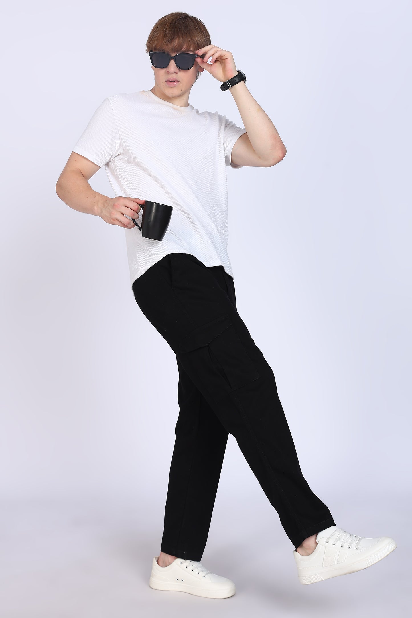Slim Fit Six Pocket Black Cargos