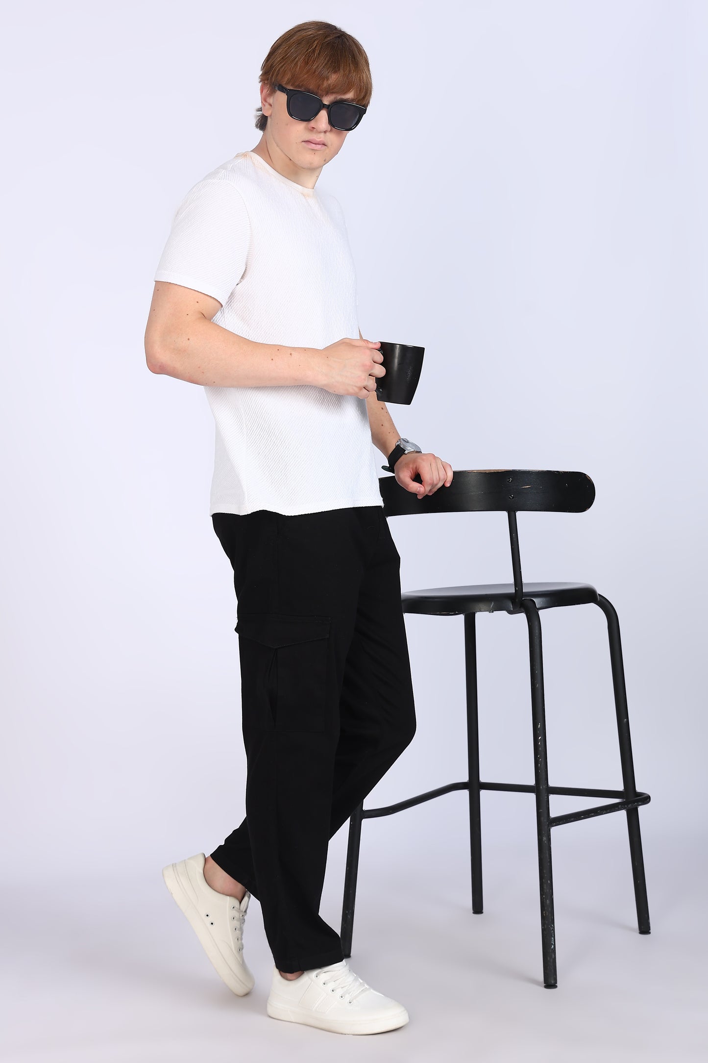 Slim Fit Six Pocket Black Cargos