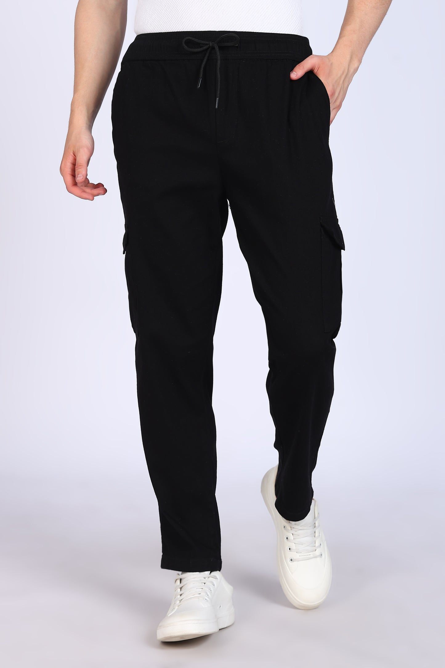 Slim Fit Six Pocket Black Cargos