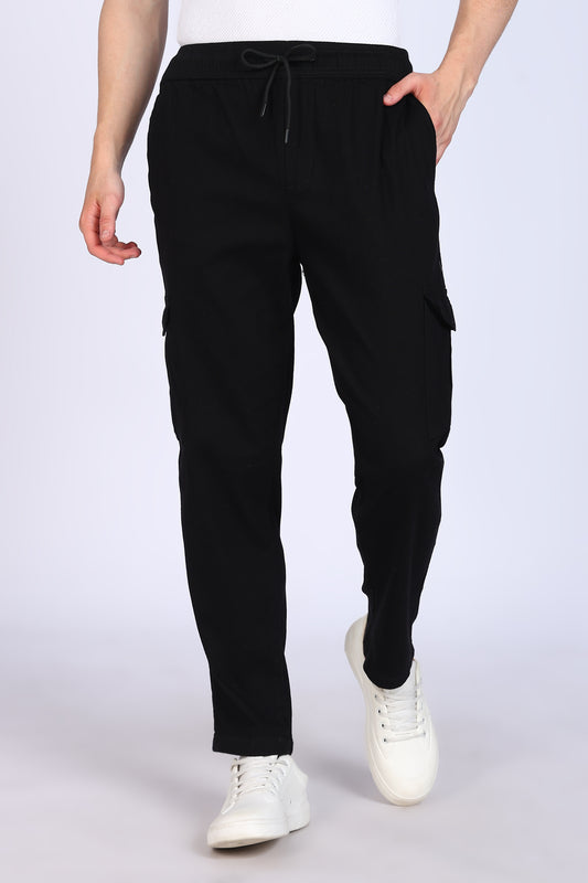 Slim Fit Six Pocket Black Cargos