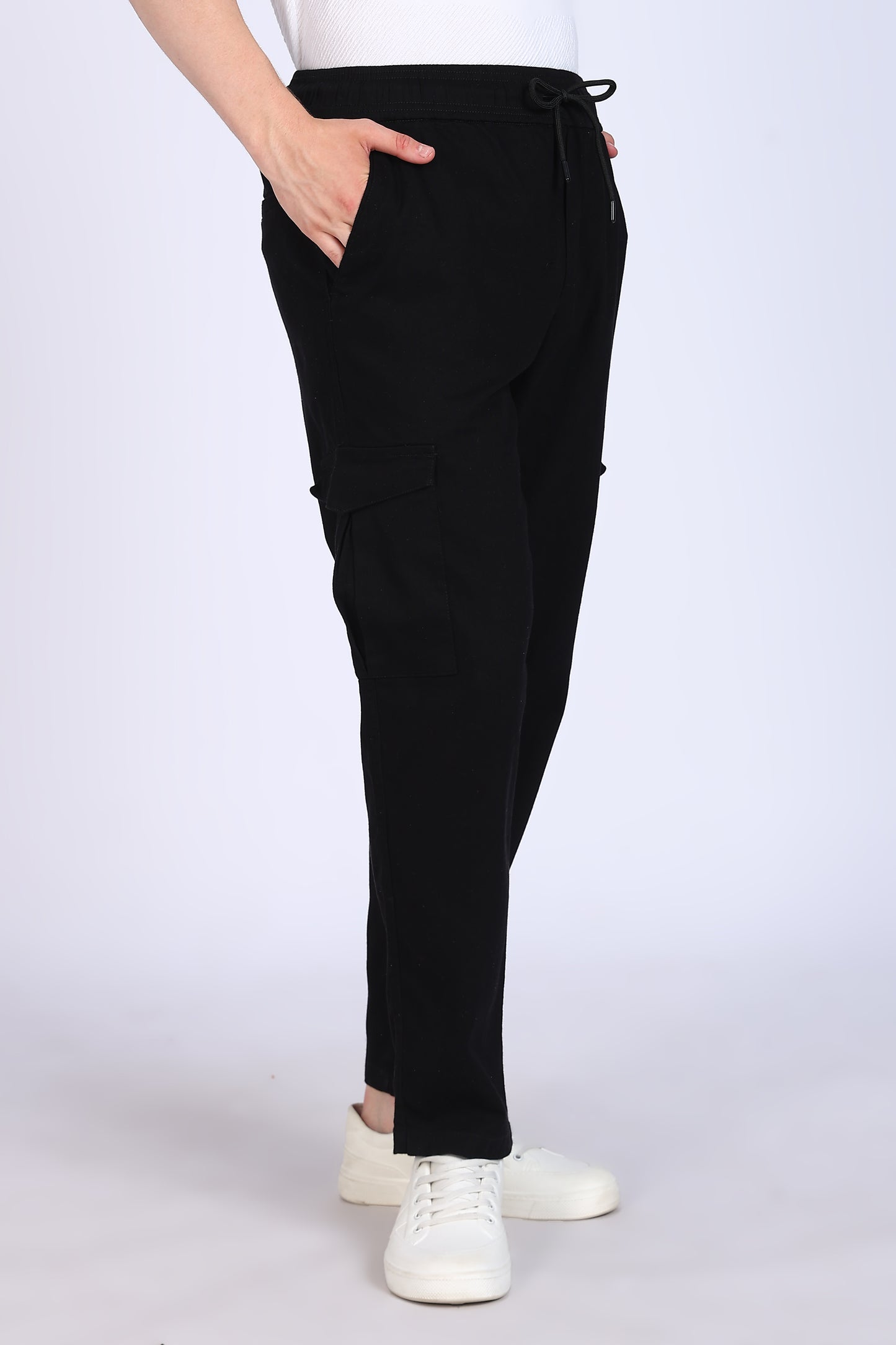 Slim Fit Six Pocket Black Cargos