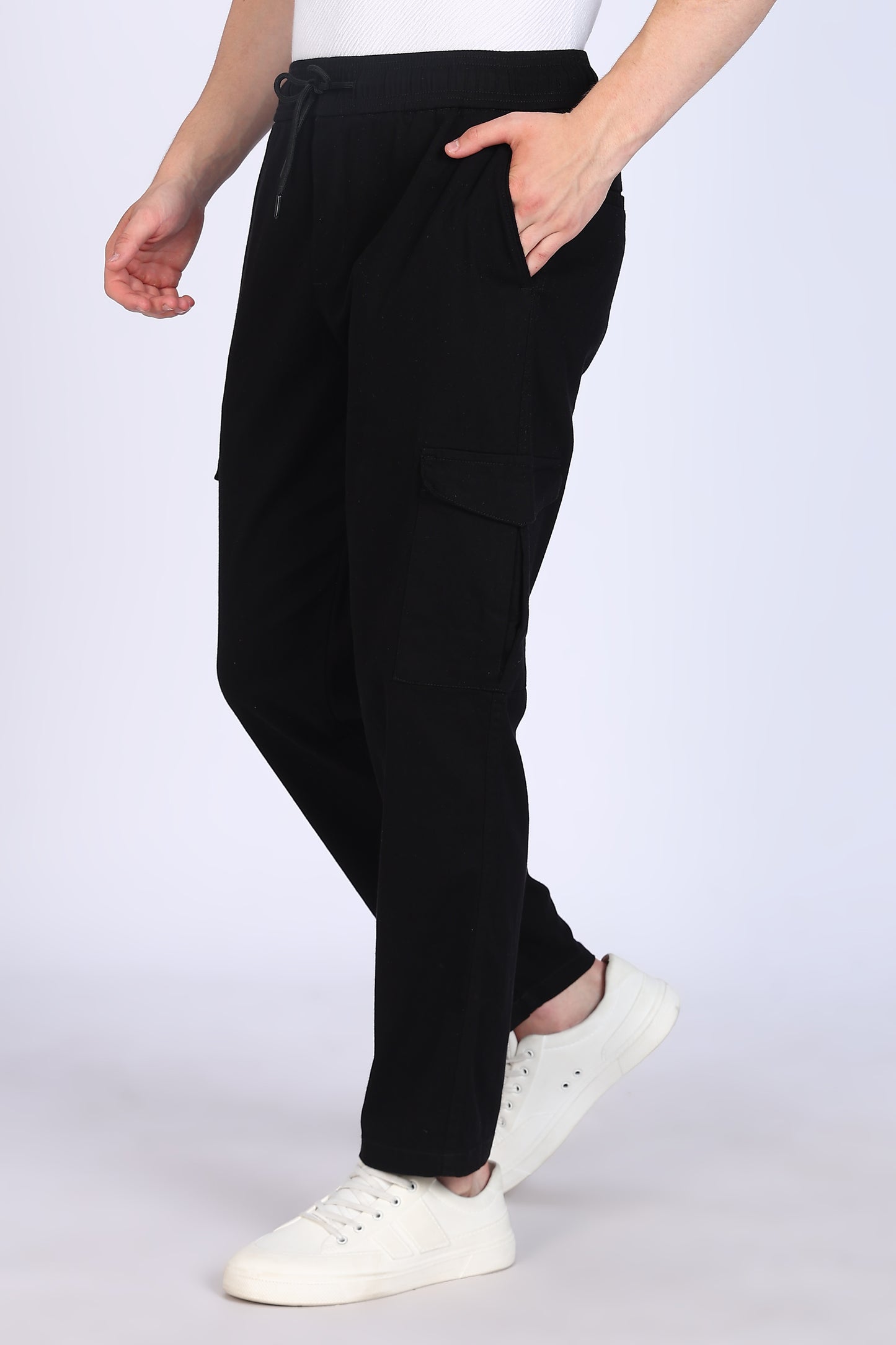 Slim Fit Six Pocket Black Cargos