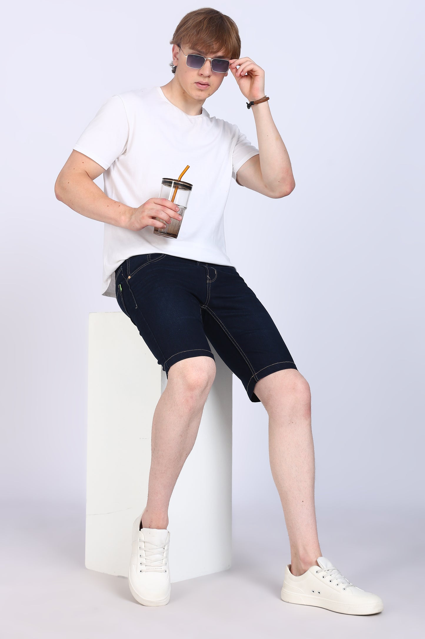 Slim Fit Dark Blue Denim Shorts