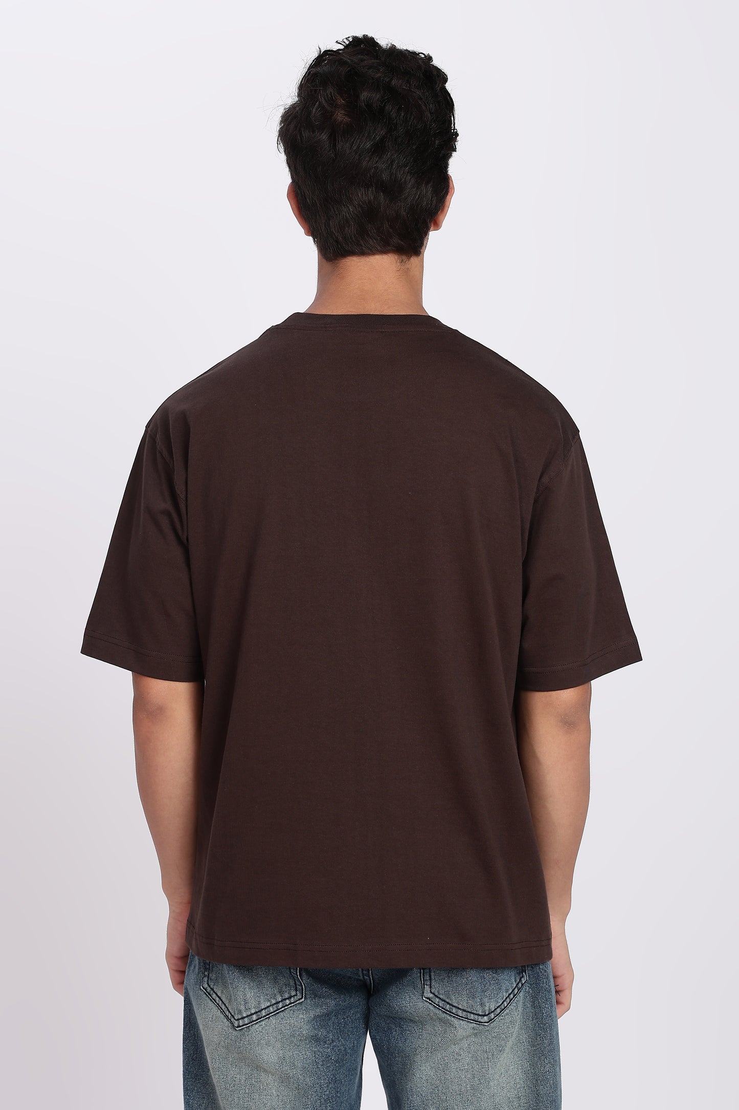 Five-Sleeve Drop Shoulder Cofee Brown T-Shirt