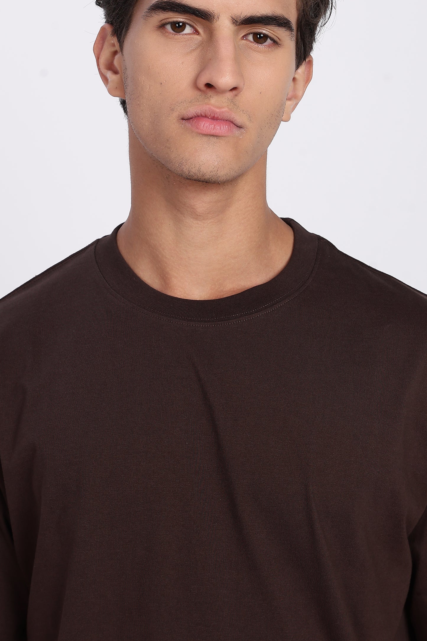 Five-Sleeve Drop Shoulder Cofee Brown T-Shirt