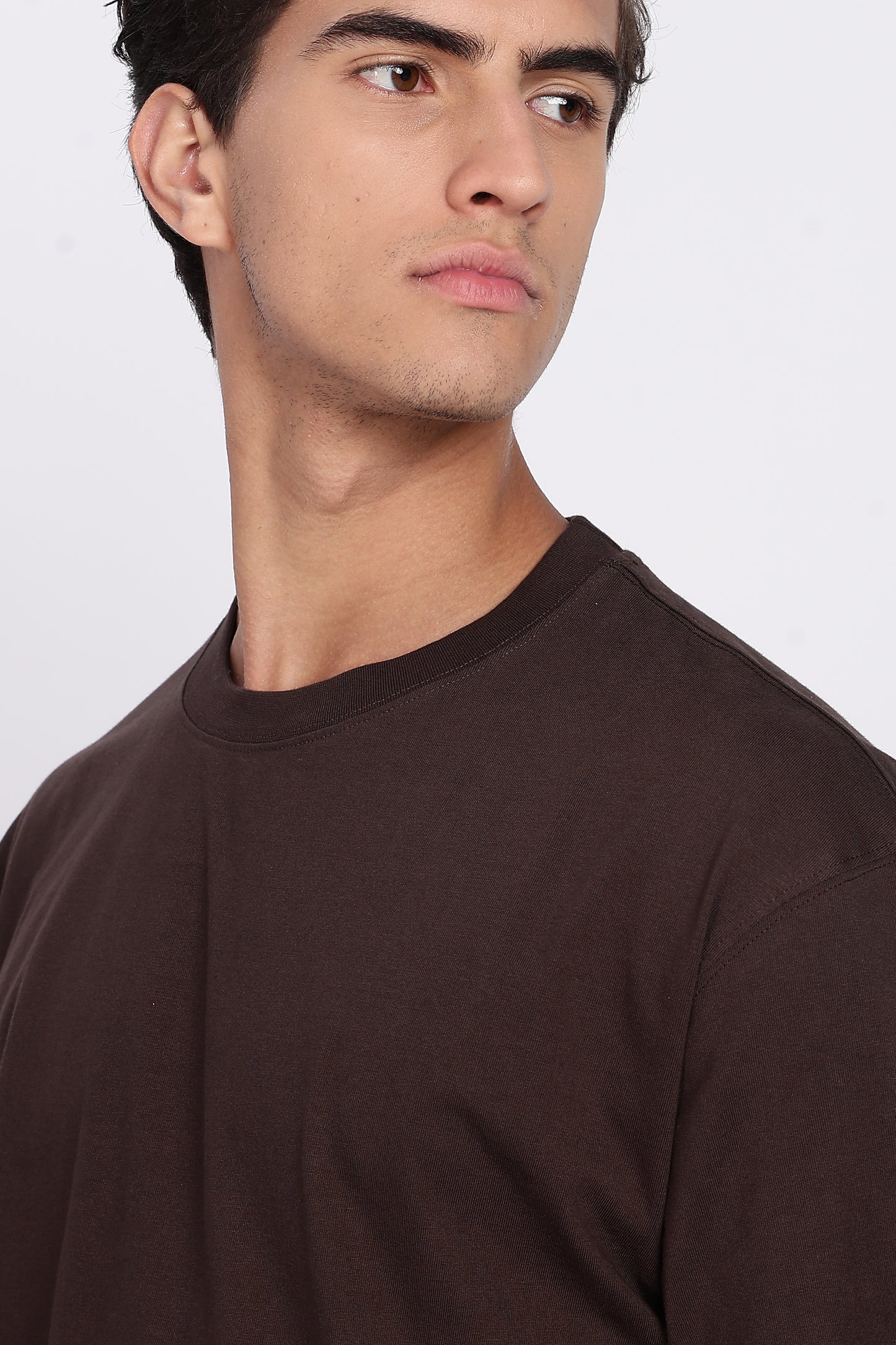 Five-Sleeve Drop Shoulder Cofee Brown T-Shirt