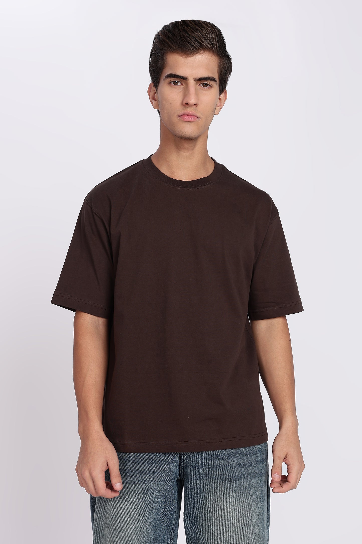 Five-Sleeve Drop Shoulder Cofee Brown T-Shirt
