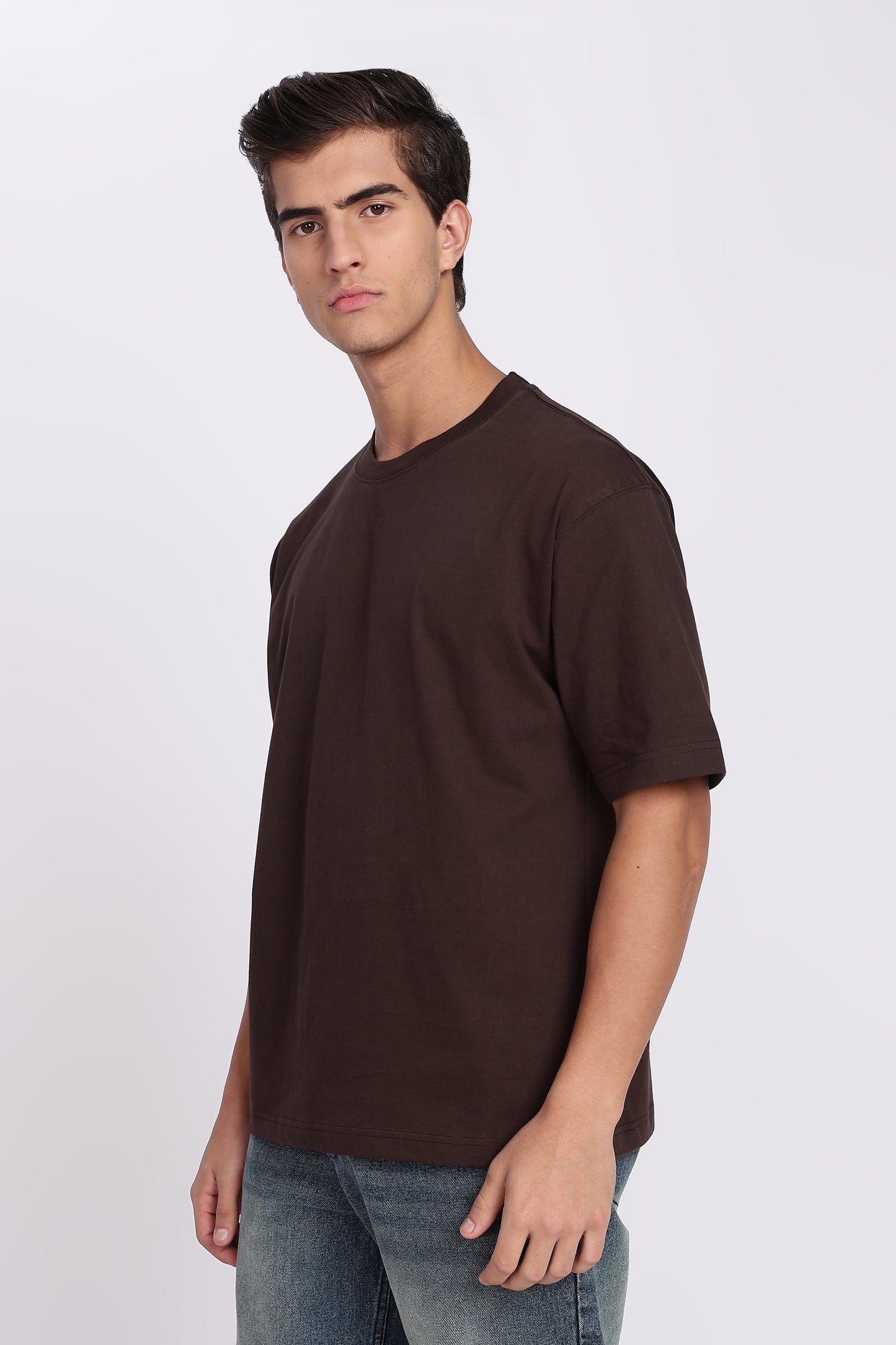Five-Sleeve Drop Shoulder Cofee Brown T-Shirt