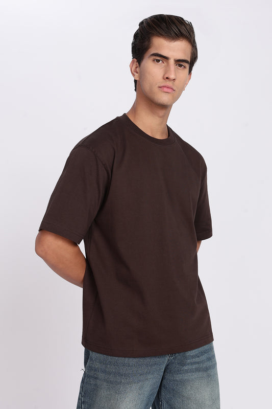 Five-Sleeve Drop Shoulder Cofee Brown T-Shirt
