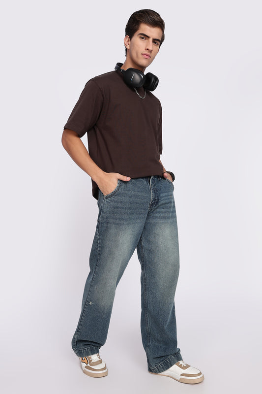 Five-Sleeve Drop Shoulder Cofee Brown T-Shirt