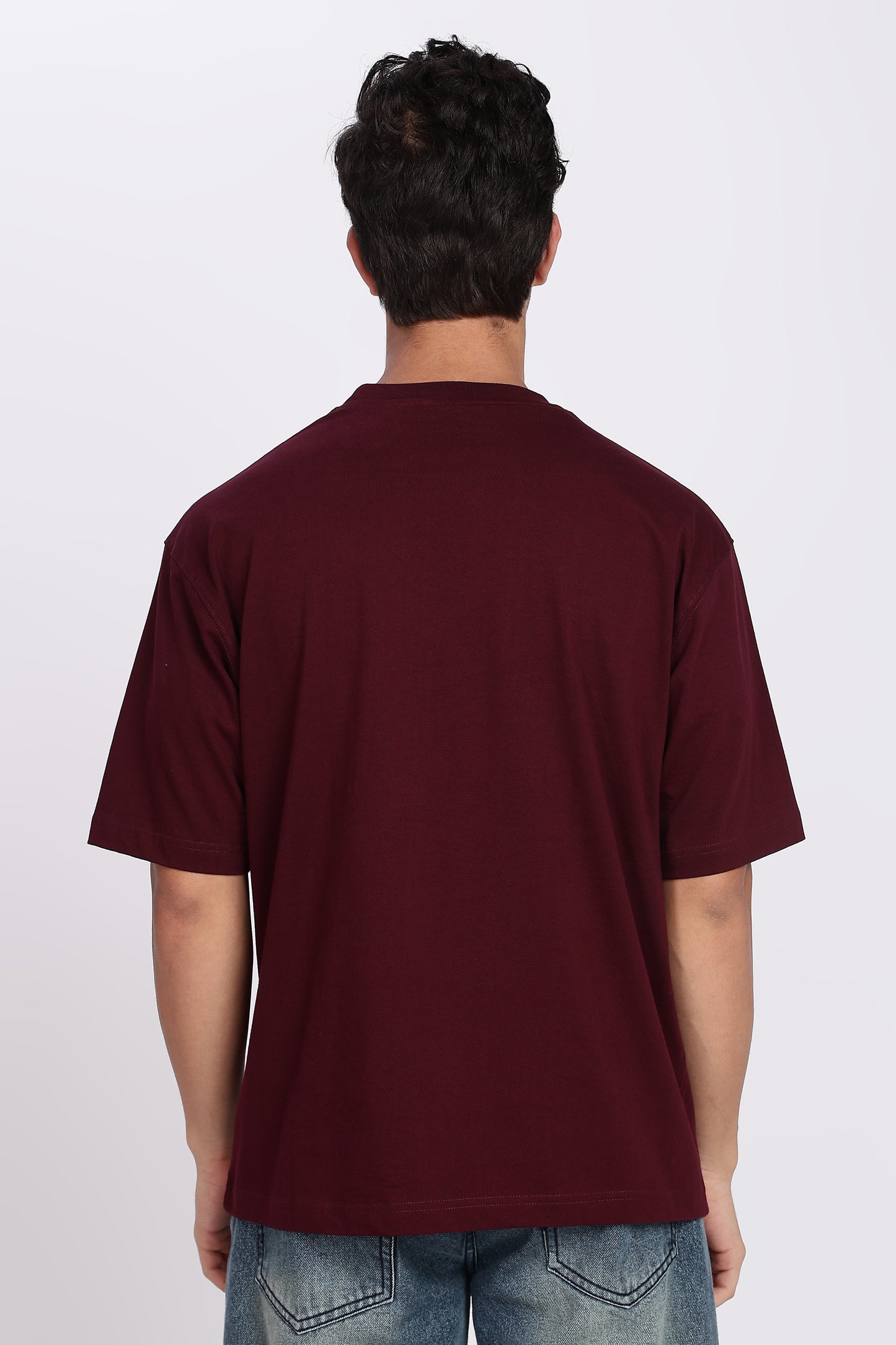 Five-Sleeve Drop Shoulder Maroon T-Shirt