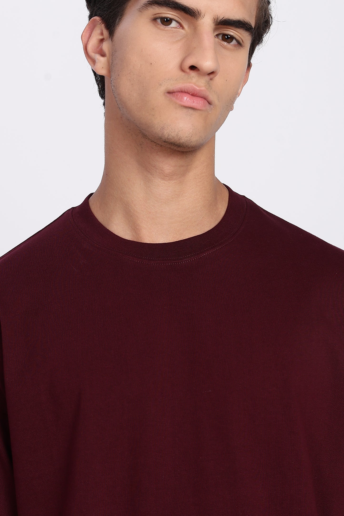 Five-Sleeve Drop Shoulder Maroon T-Shirt