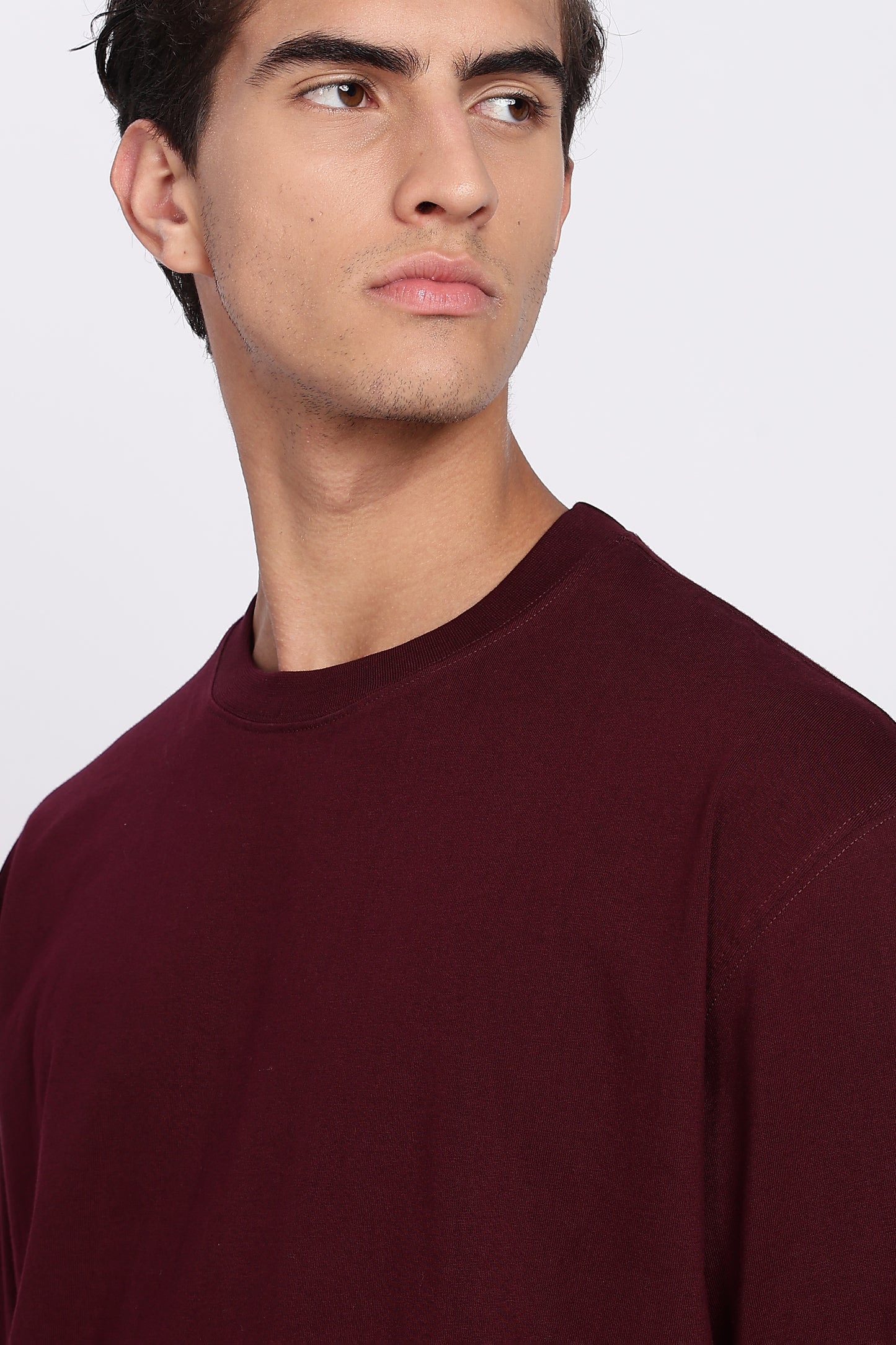 Five-Sleeve Drop Shoulder Maroon T-Shirt