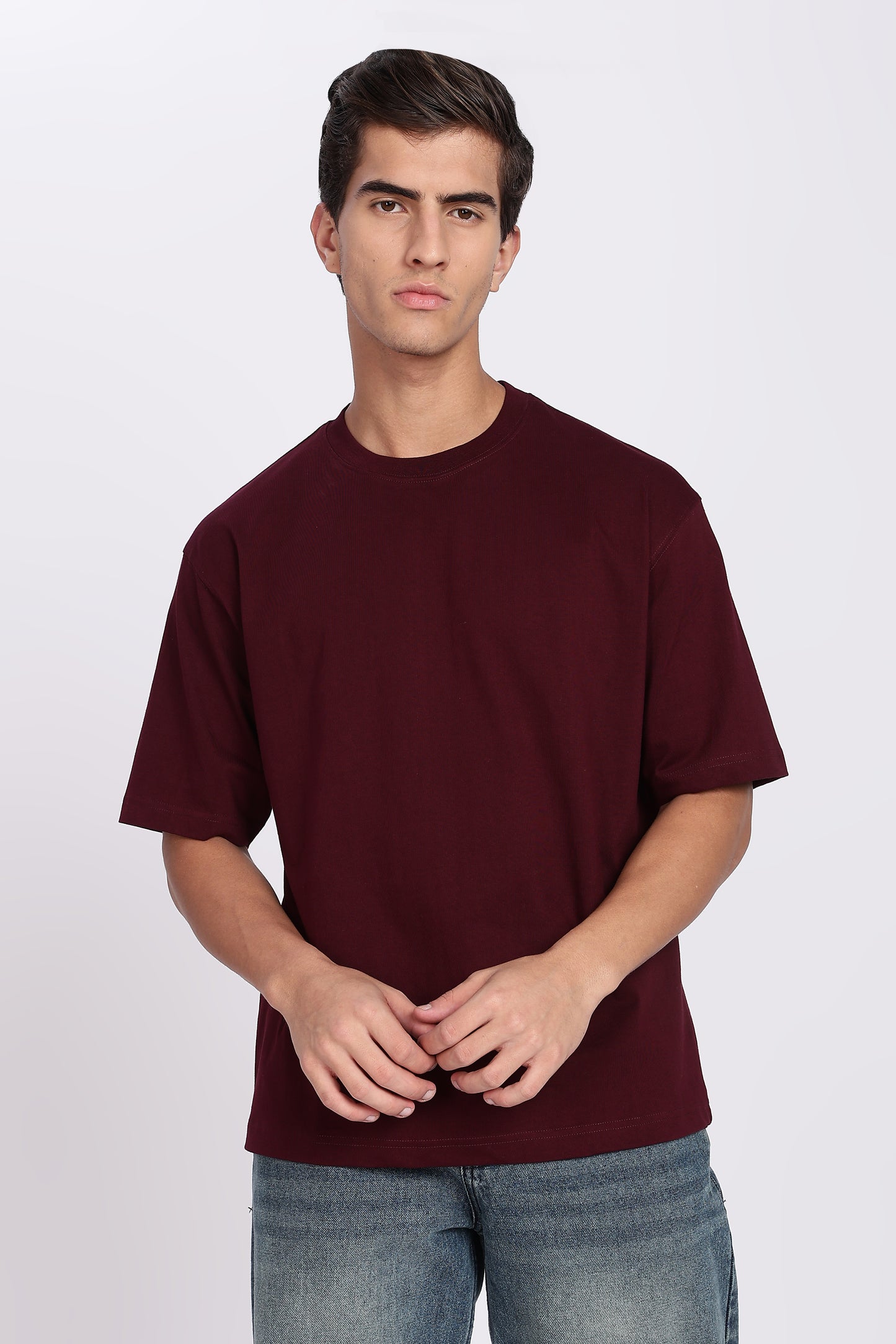Five-Sleeve Drop Shoulder Maroon T-Shirt