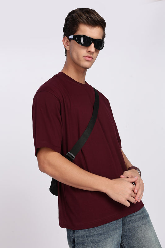 Five-Sleeve Drop Shoulder Maroon T-Shirt
