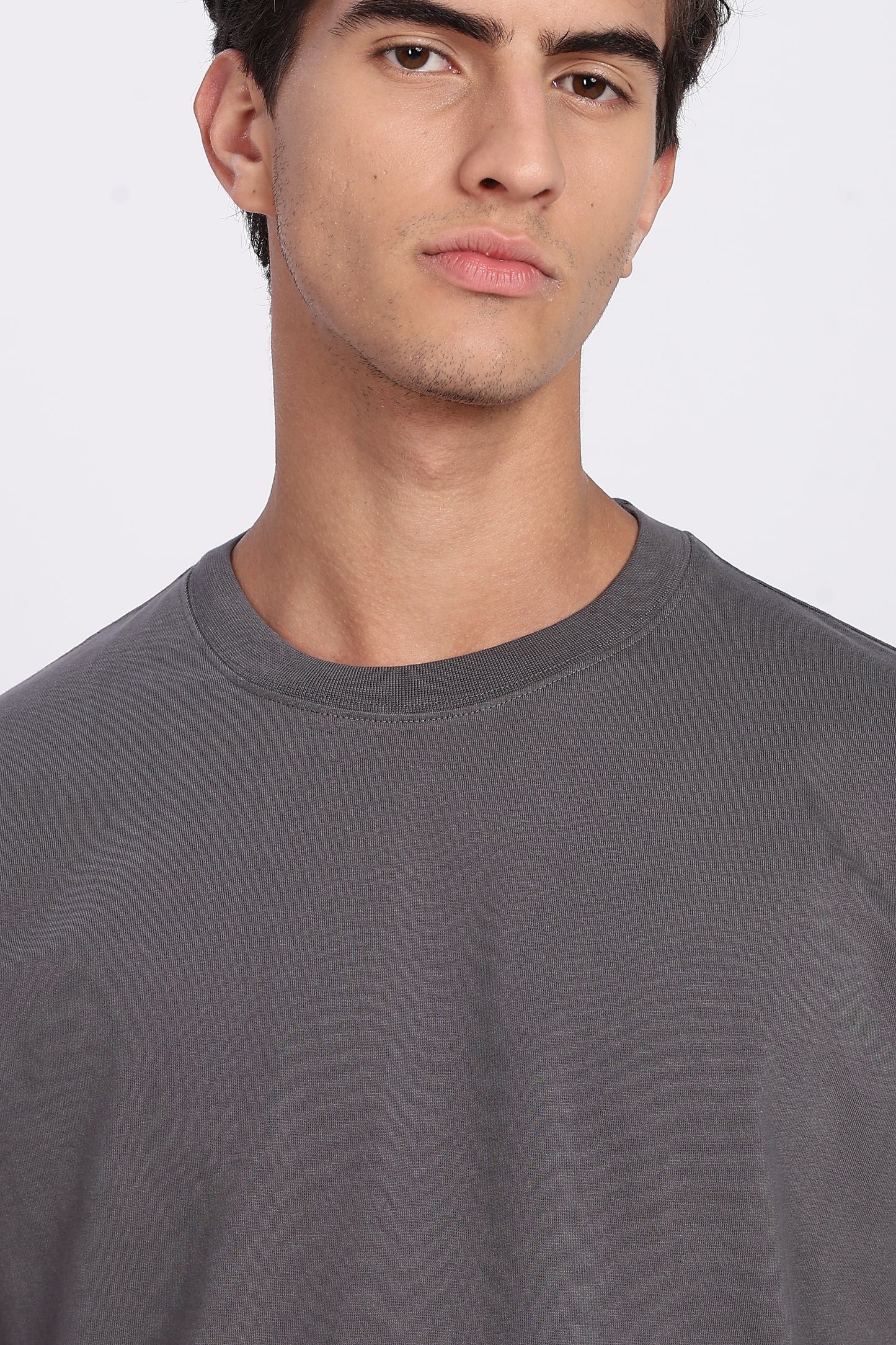 Five-Sleeve Drop Shoulder Grey T-Shirt