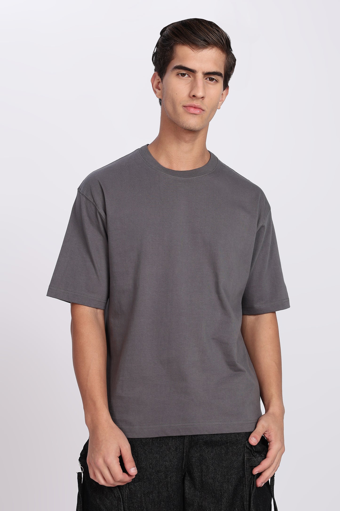 Five-Sleeve Drop Shoulder Grey T-Shirt